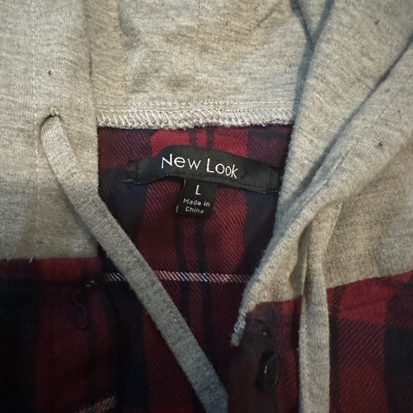 New Look Women's Hooded Plaid Flannel Shirt - Red & Black - Size Large - Picture 7 of 7